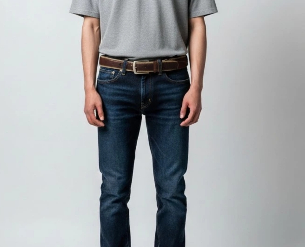 Nautica Brown Leather and Tan Canvas Belt with Silver Buckle